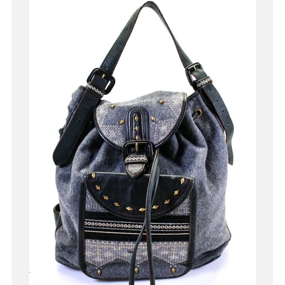 Studded leather Trim Backpack Handbag Gray gold Isabella Fiore